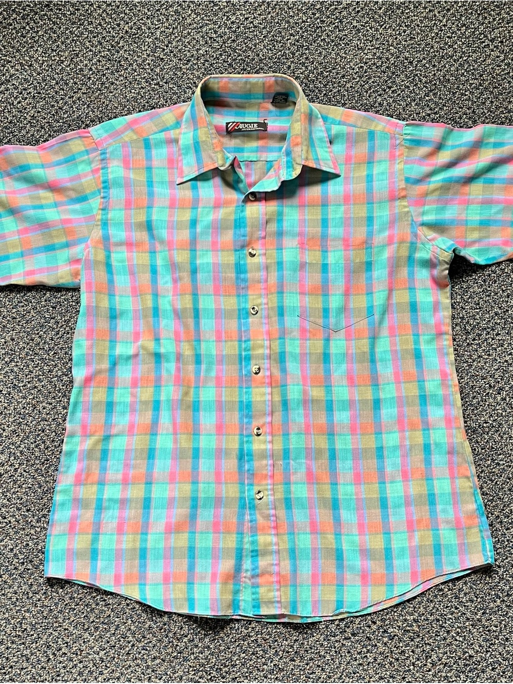 Vintage Augie International Pastel Plaid Short Sleeve Button-Down Shirt
